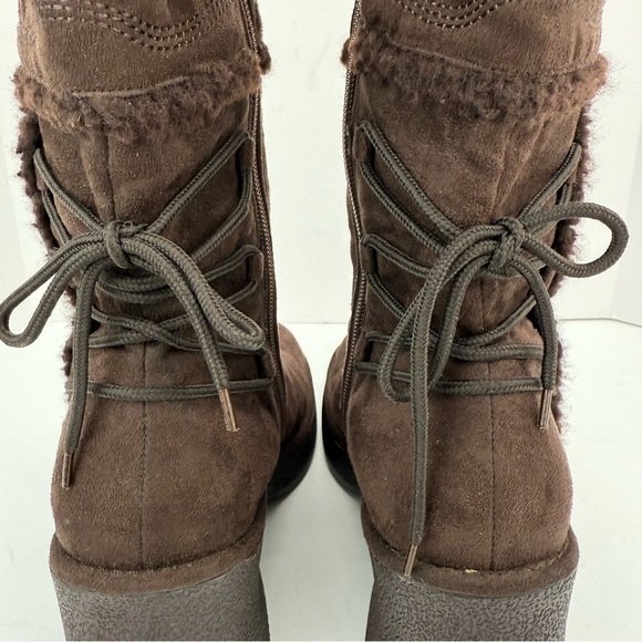 Vintage Y2K L.e.i. size 10 Women’s Brown Faux Suede Fur Trim Winter Wedge Boots - Picture 4 of 9